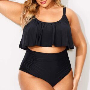 NWT Black Sexy Scoop Neck High Waist Bikini Set, 3XL